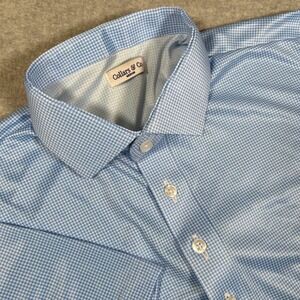 Collars & Co Dress Collar Polo Shirt Men M Blue Gingham Business Office Work NEW